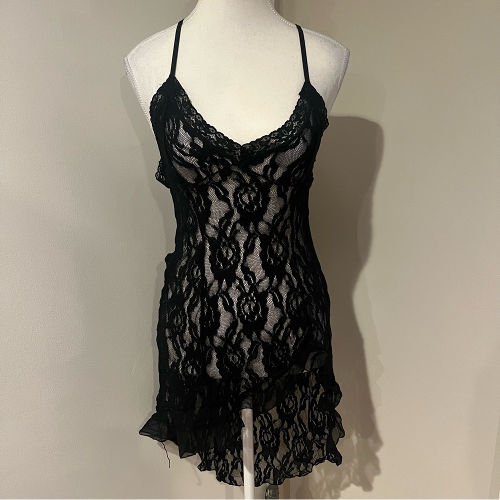 Fantasy Lingerie Elegant Black Lace Chemise Dress